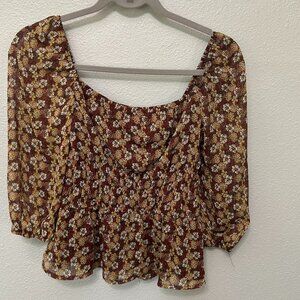 🌻 Ash & Violet Floral Peasant Blouse - XS